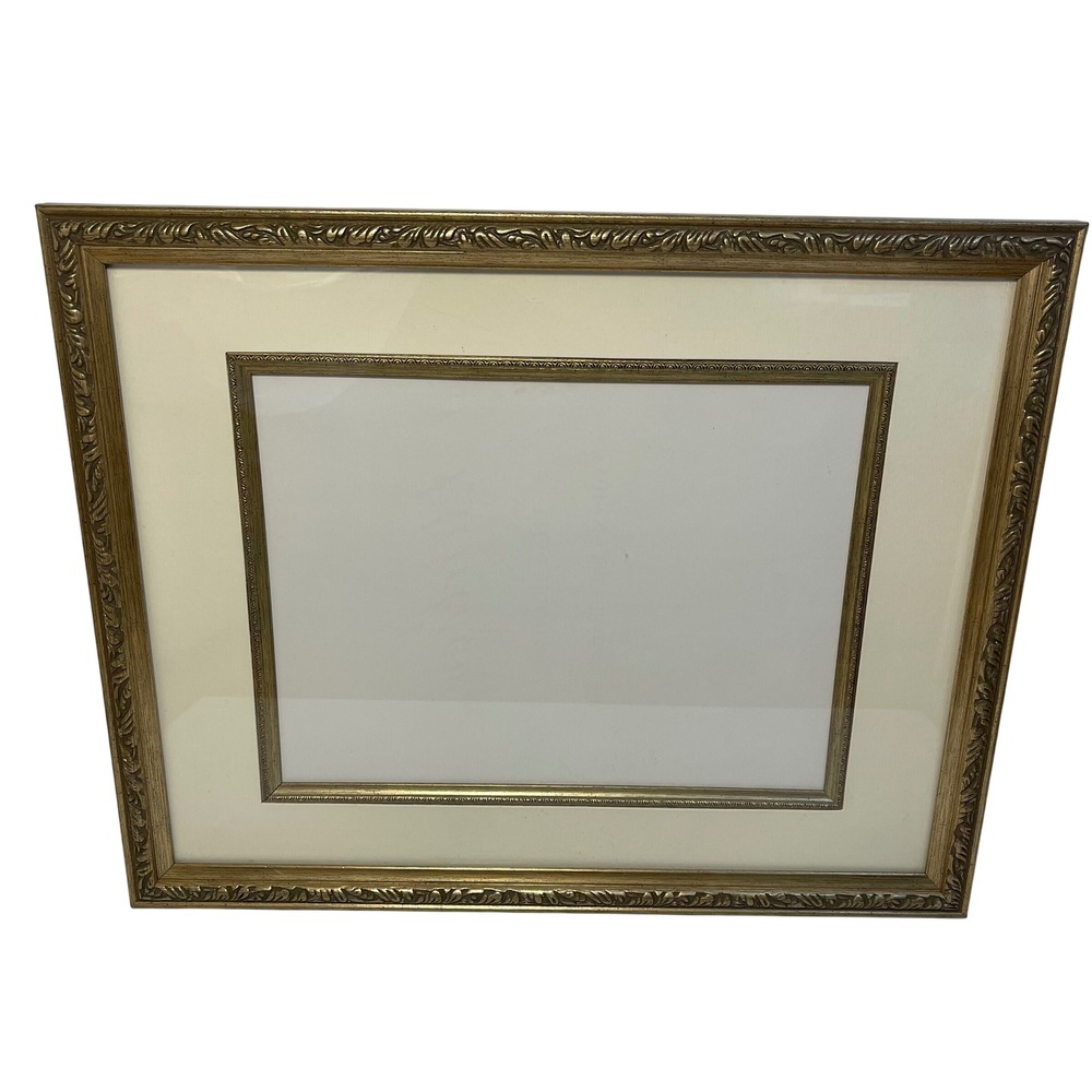 Vintage Gold Ornate Wood Picture Frame Matted with Glass 19.75x15.75 Velvet Back